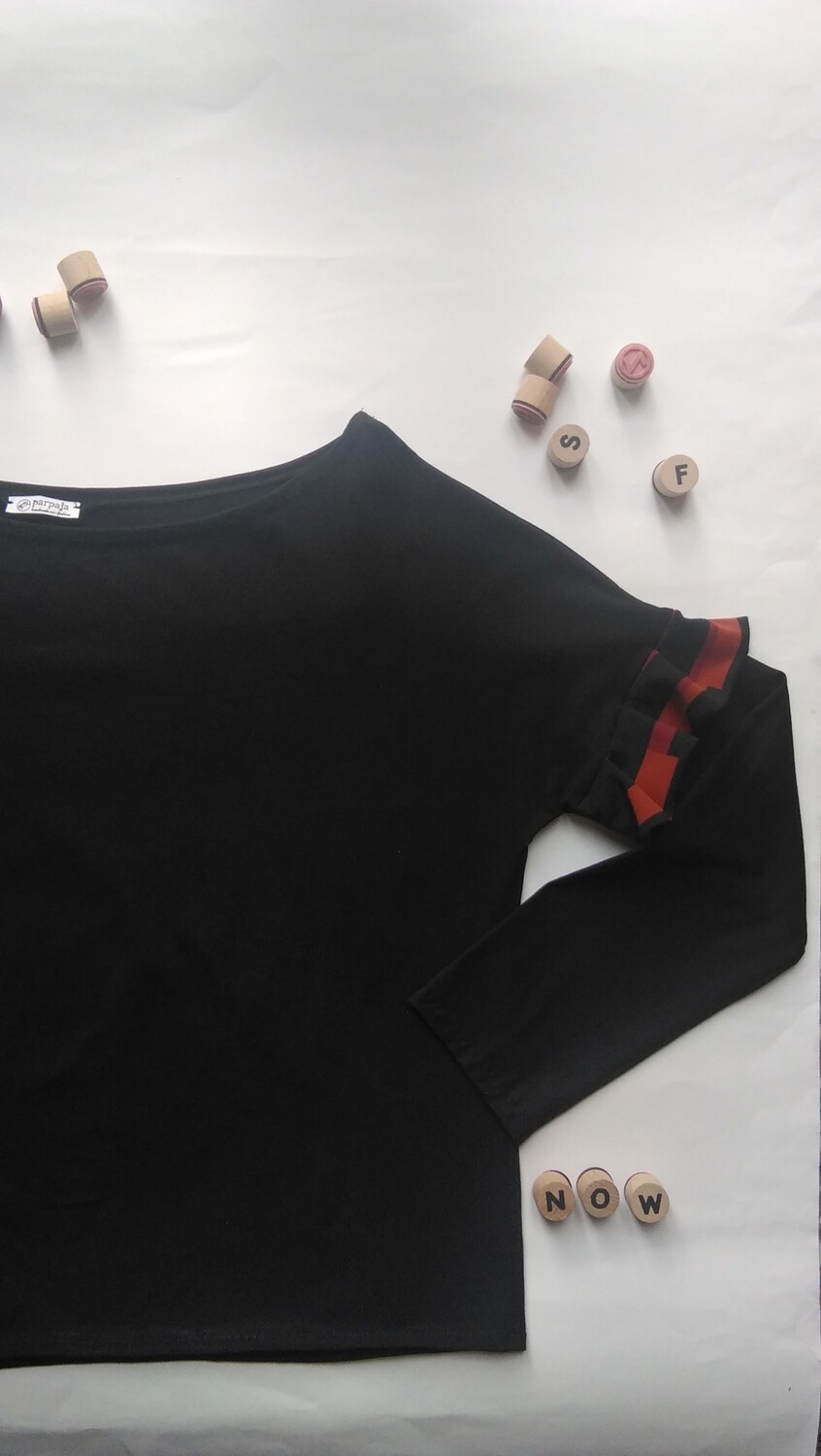 ORTICA t-shirt in jersey bio nero ruches ruggine, nero, vinaccia. 