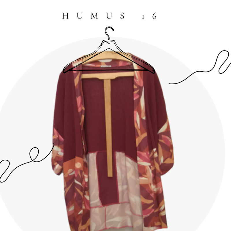 HUMUS 16  kimono in doppia garza di cotone ciclamino, mattone e fantasia mattone e fucsia. 