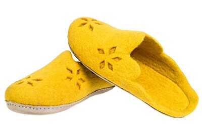 Wool Slippers Cut Ornament Mustard
