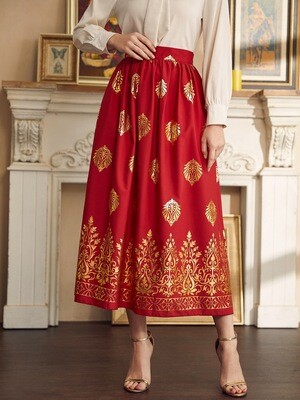 Red/ Gold Midi skirt SM