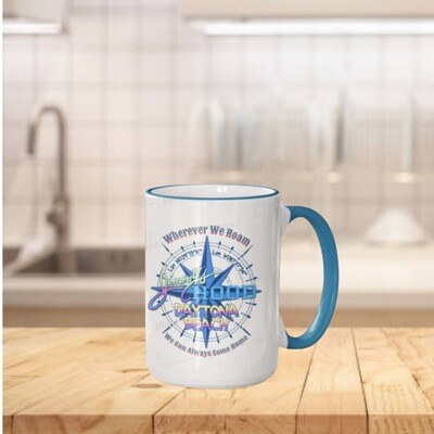 Mug, Compass Logo, double sided. Lt. Blue Handle and Rim.