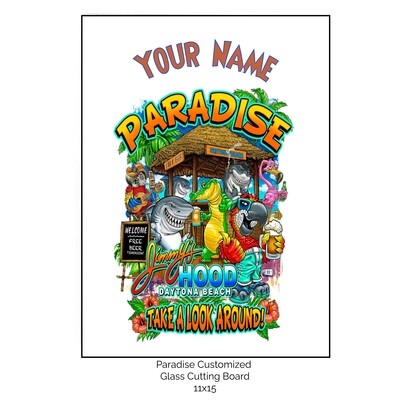 Paradise Found Personalized Glass Cutting Board 11x15