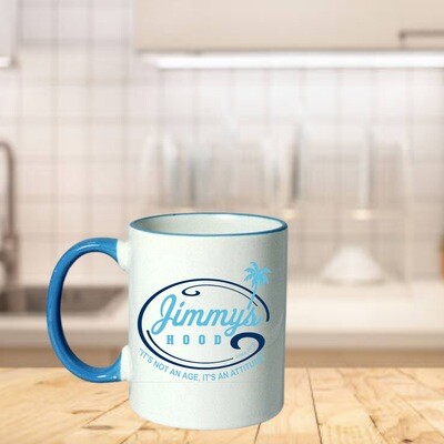 Mug, It&#39;s Not an Age It&#39;s an Attitude Logo, double sided. 
Lt. Blue Handle and Rim.