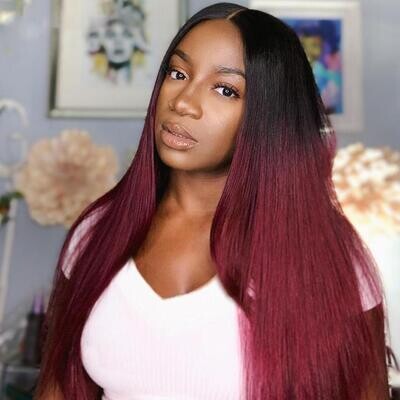 Junoda Hair Burgundy Straight Hair Lace Closure Wig Peruvian Remy Hair