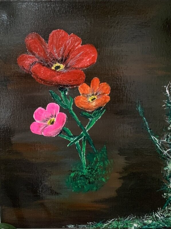 Three Flowers on Brown