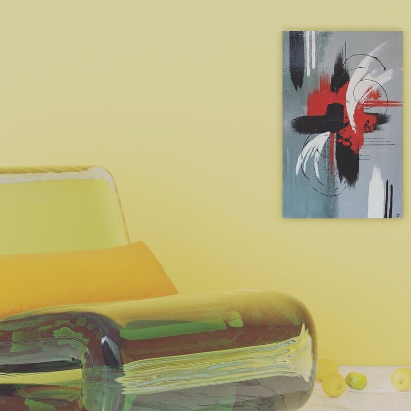 Red, Black on Grey Vertical