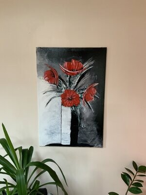 Black & White Vase with Red Poppies