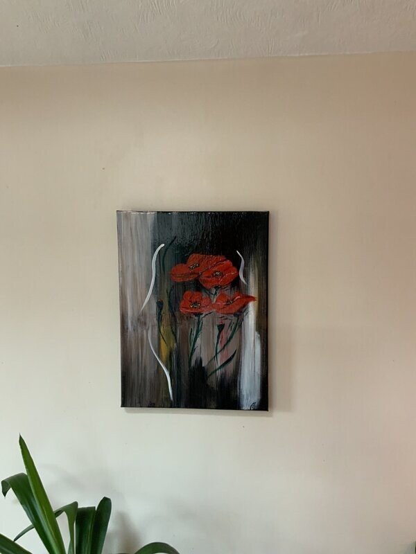 Red Poppies on Brown Background