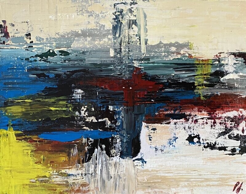 Maroon, Blue Abstract