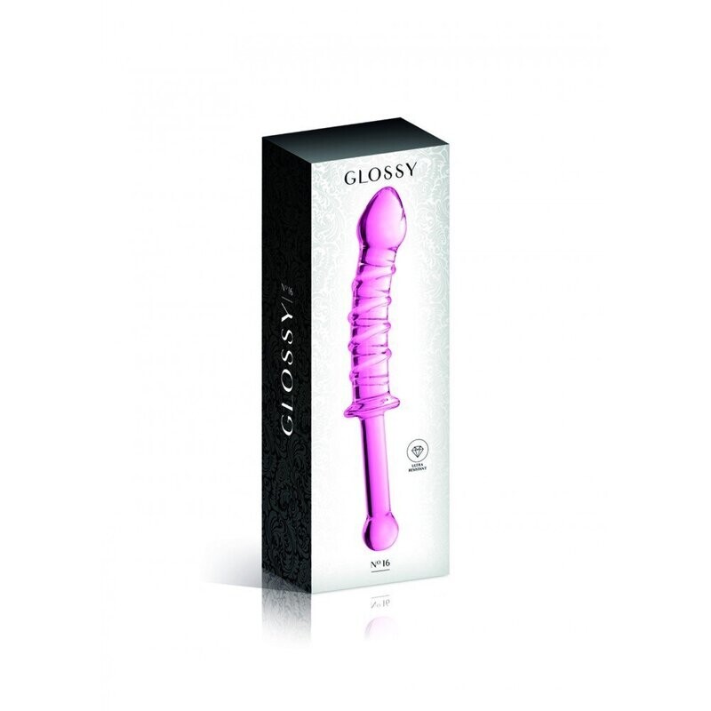 Gode en verre rose avec stries et poignée n°16