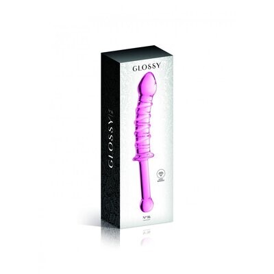 Gode en verre rose avec stries et poignée n°16