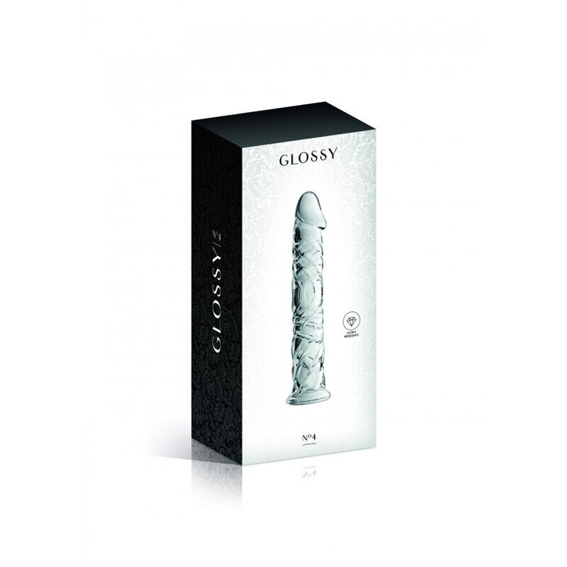 Gode en verre transparent avec gland et veines n°4