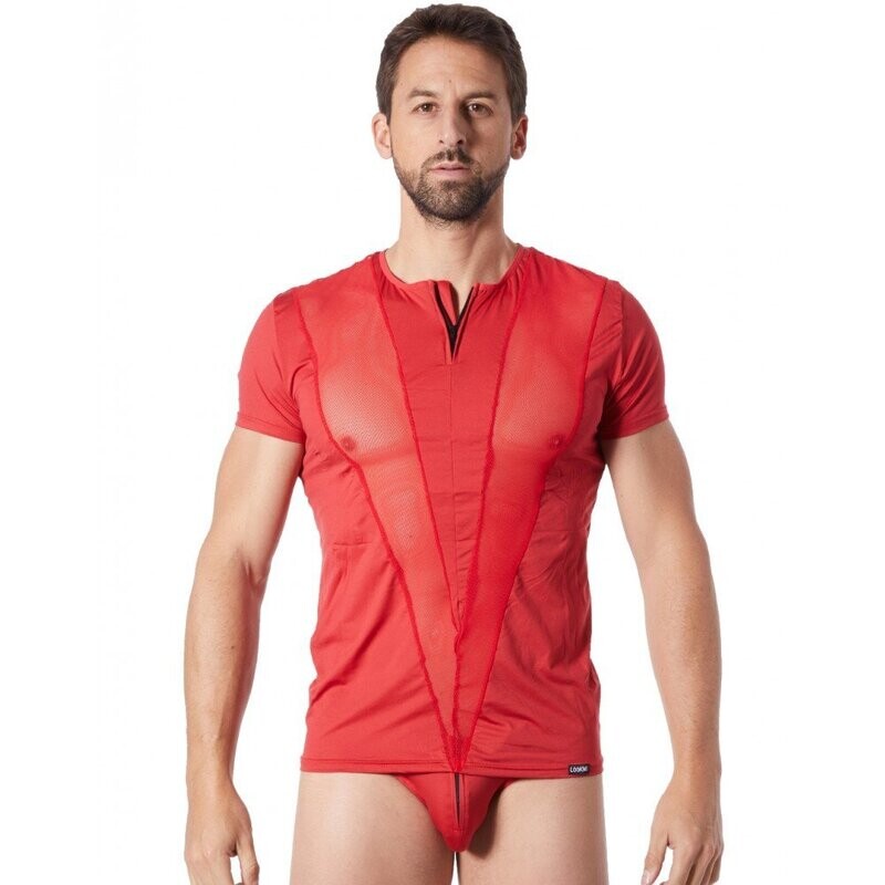 T-Shirt doux avec bandes résille col rond et zip 3 Coloris