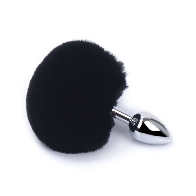 Plug anal aluminium avec pompon rouge ou noir Taille S
