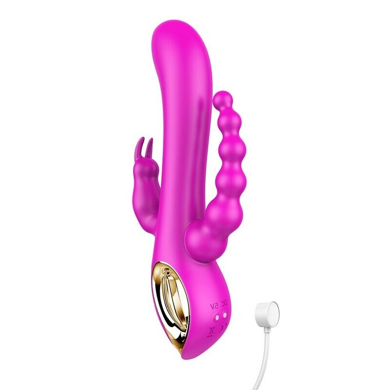 Vibromasseur rabbit avec chapelet vibrant bleu ou rose