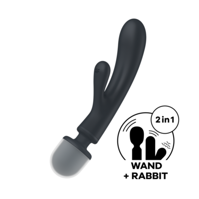 Triple Lover 2 en 1 Vibromasseur rabbit et wand noir USB Satisfyer noir ou rose