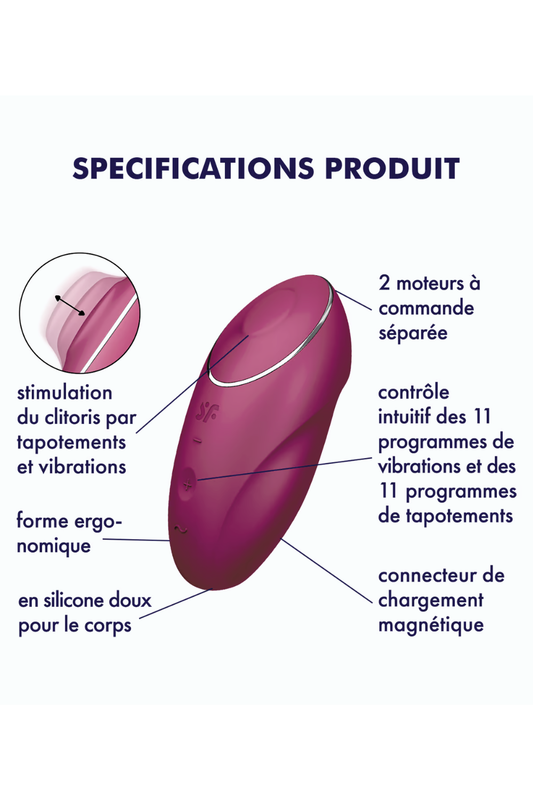 Stimulateur clitoridien à poser rouge Tap & Climax 1 Satisfyer