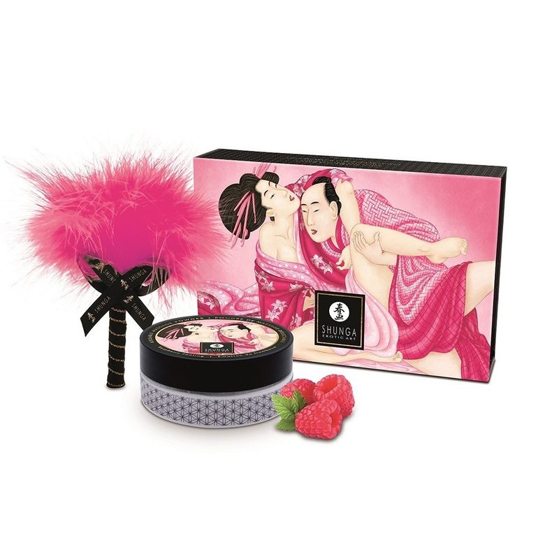 Mini Coffret poudre corporelle framboise et plumeau assorti