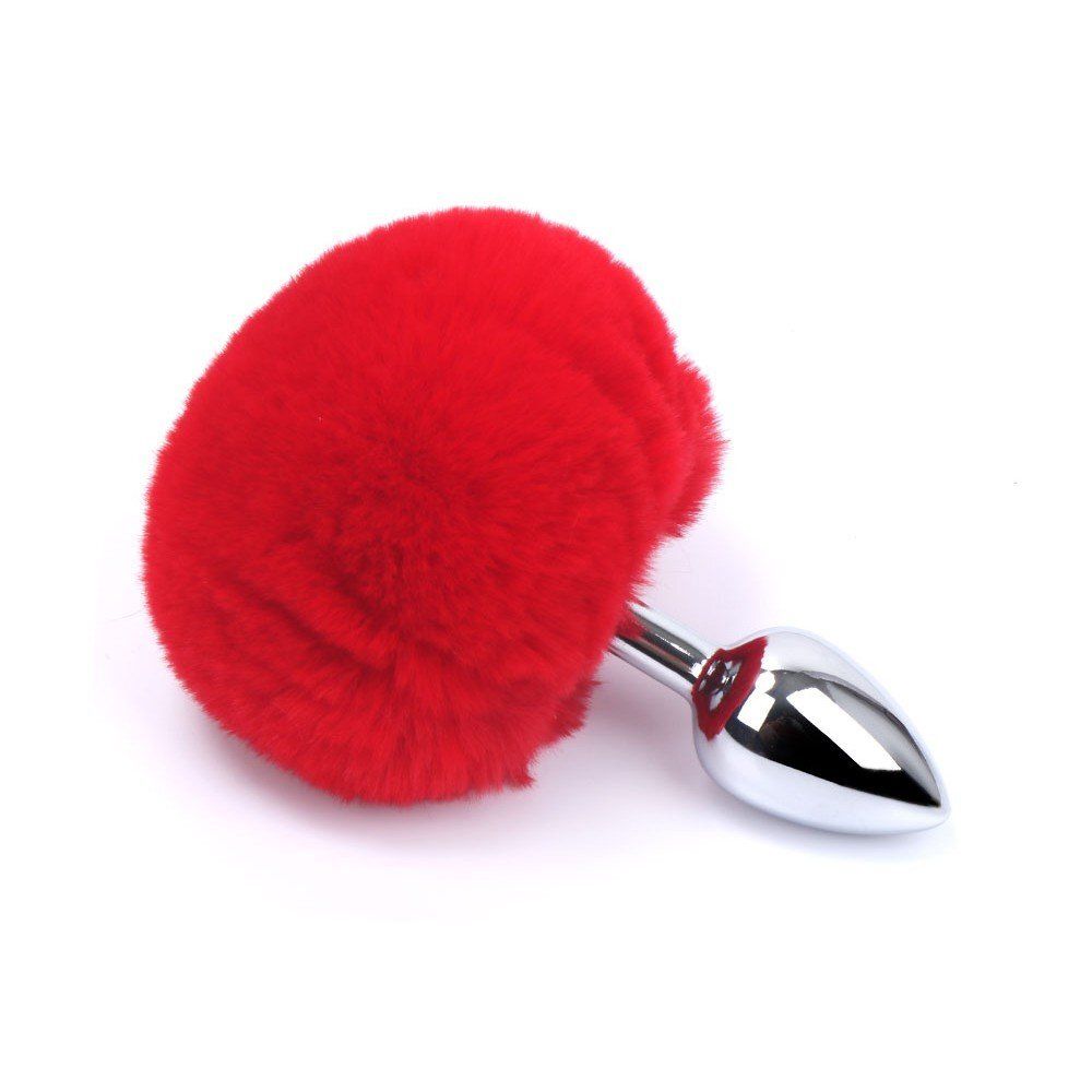 Plug anal aluminium avec pompon rouge ou noir Taille S