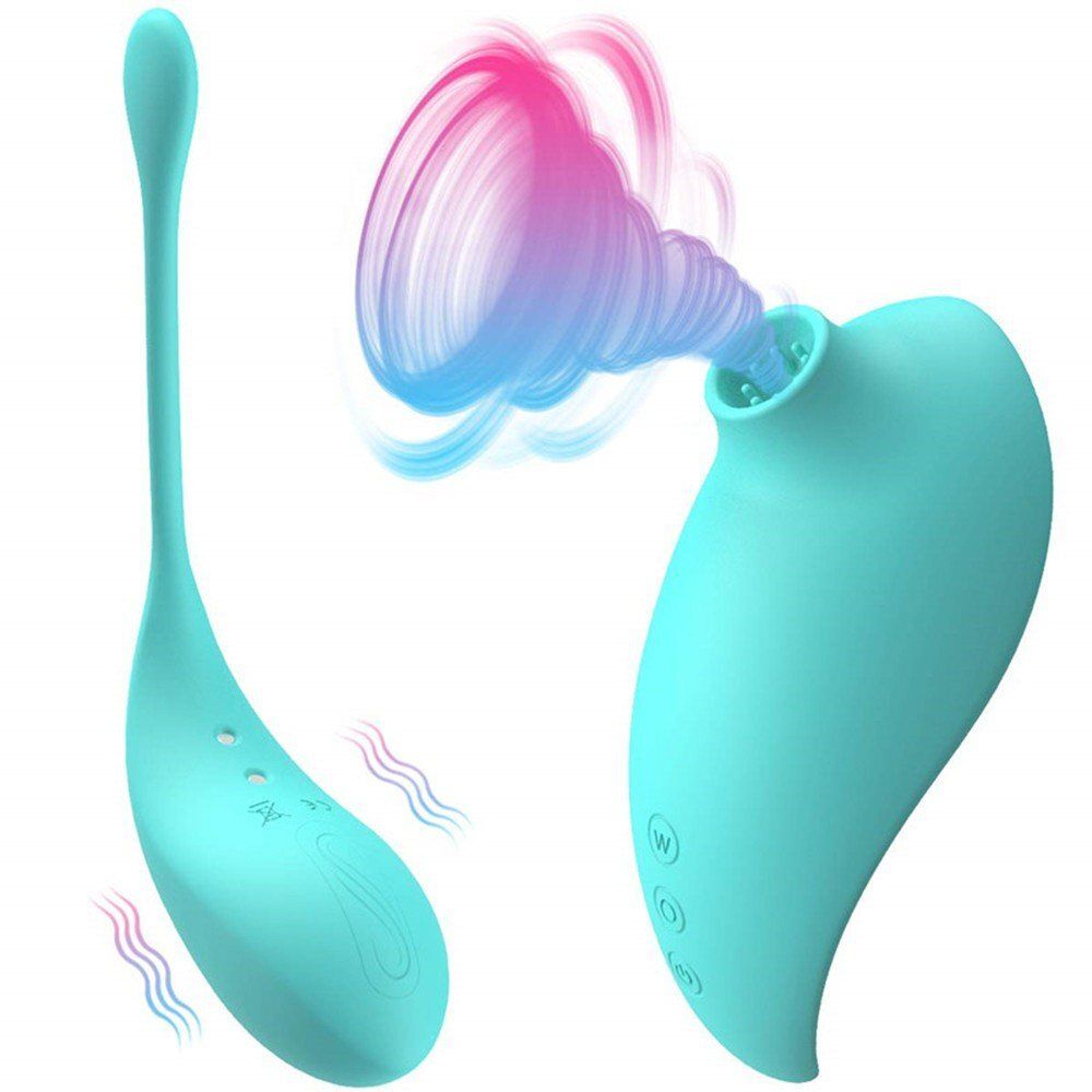 Vibromasseur à succion clitoridien avec son œuf vibrant à distance violet ou turquoise