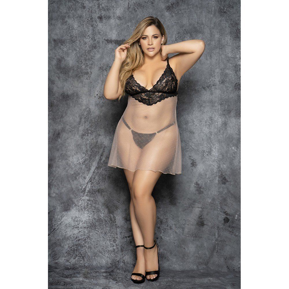 Nuisette dentelle transparente grande taille et string