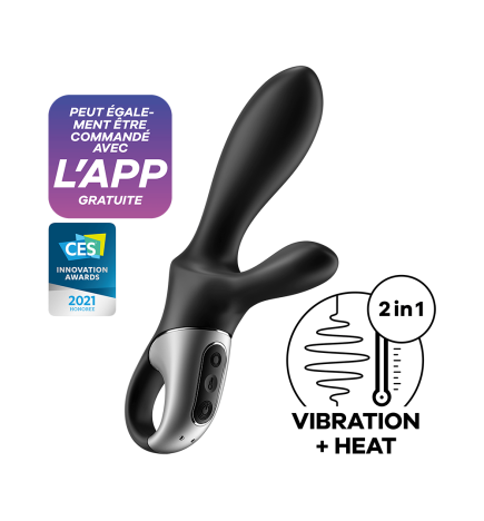Vibromasseur Rabbit Noir USB, Chauffant Et Connecté Heat Climax+ Satisfyer