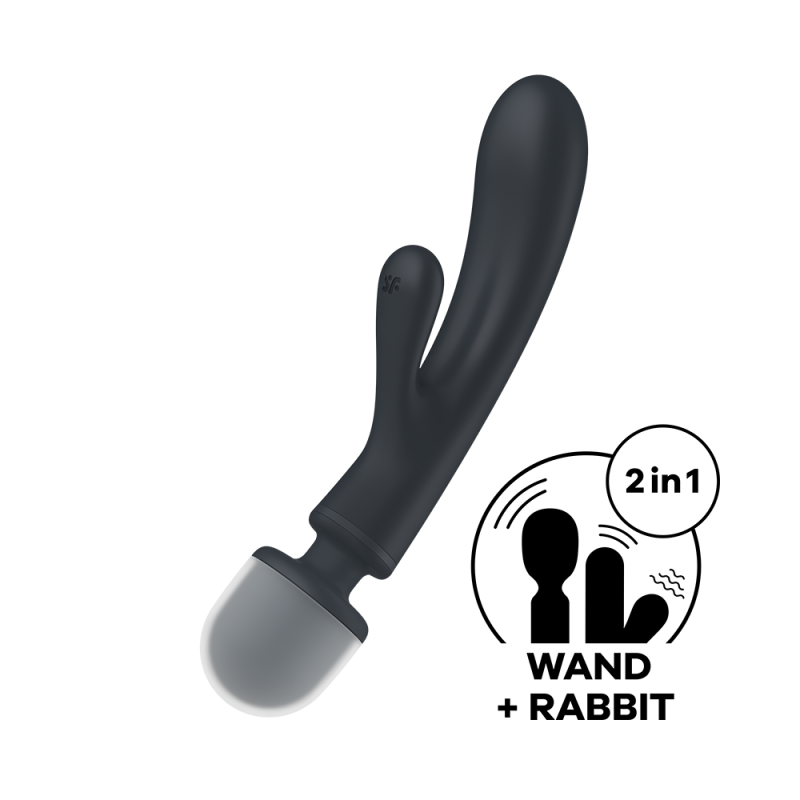 Triple Lover 2 en 1 Vibromasseur rabbit et wand noir USB Satisfyer noir ou rose
