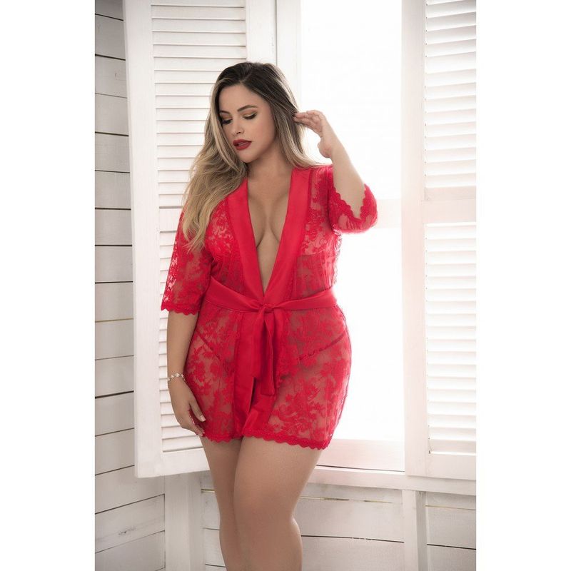 Peignoir dentelle florale rouge ou noir