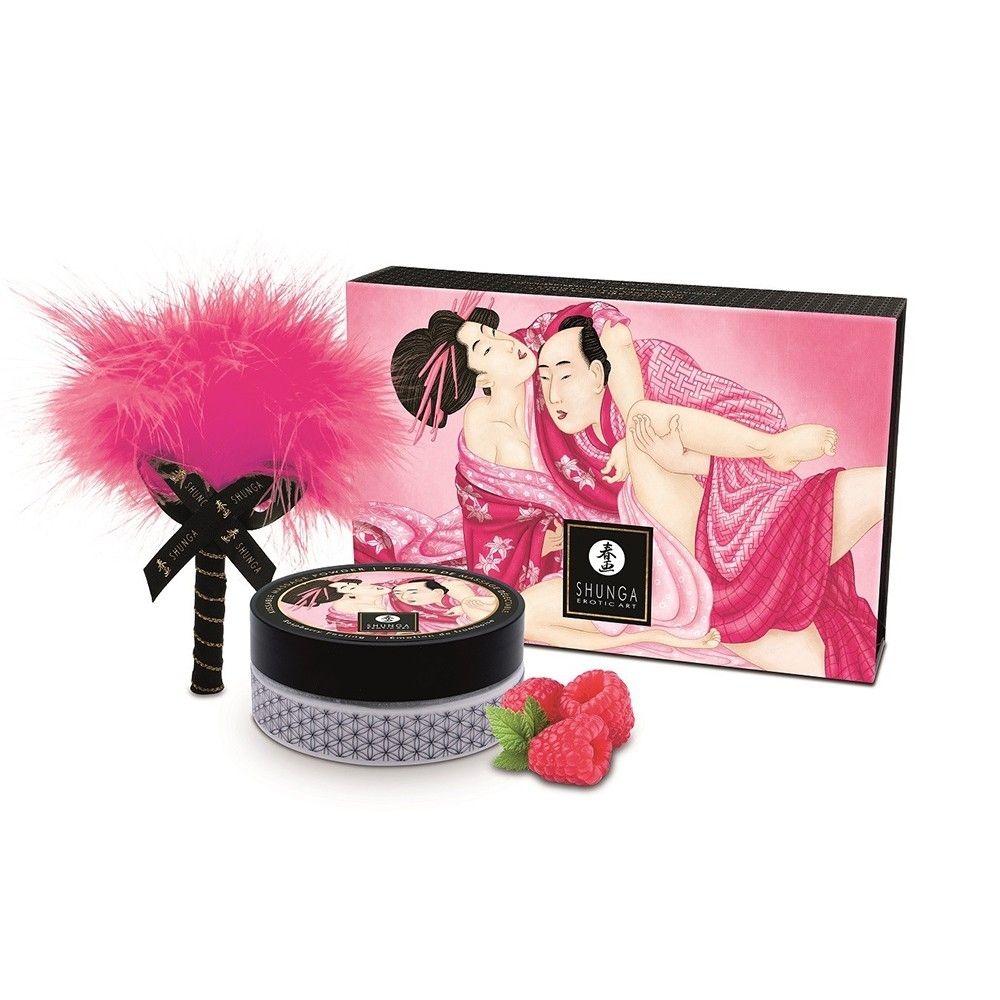 Mini Coffret poudre corporelle framboise et plumeau assorti Mini Coffret poudre corporelle framboise et plumeau assorti