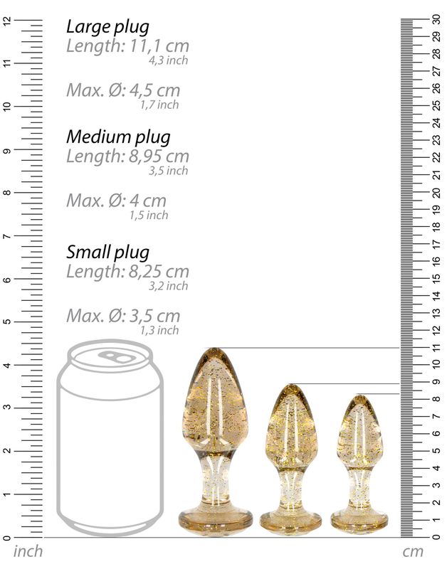 Lot de 3 plugs transparents pailletés dorés- Glitter Or