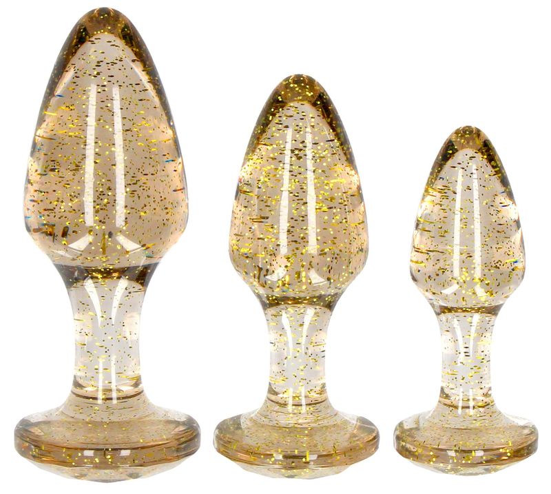 Lot de 3 plugs transparents pailletés dorés- Glitter Or