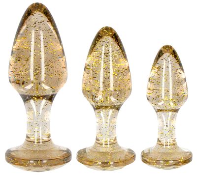 Lot de 3 plugs transparents pailletés dorés- Glitter Or