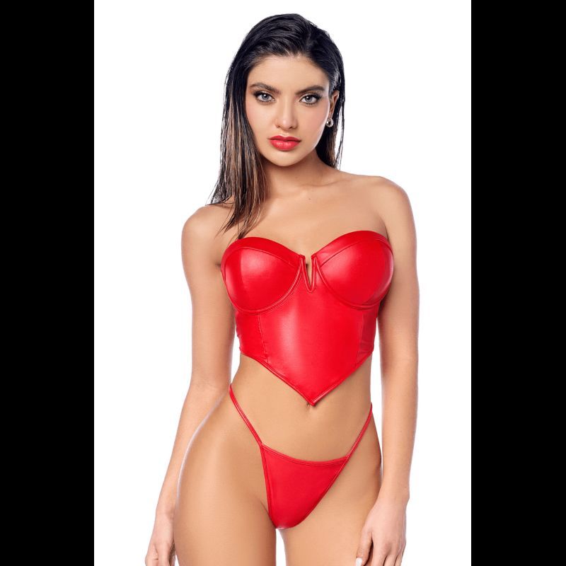 Ensemble 2 pièces en similicuir rouge lisse