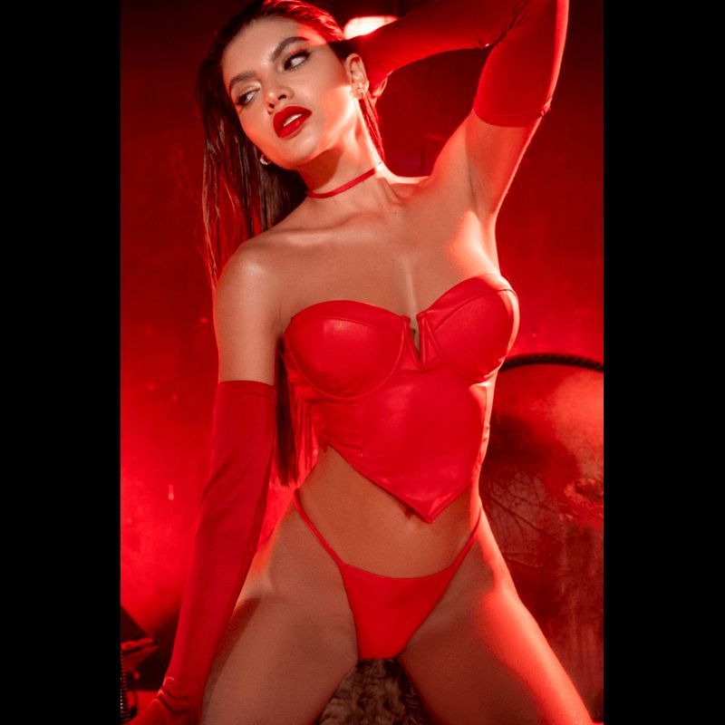 Ensemble 2 pièces en similicuir rouge lisse