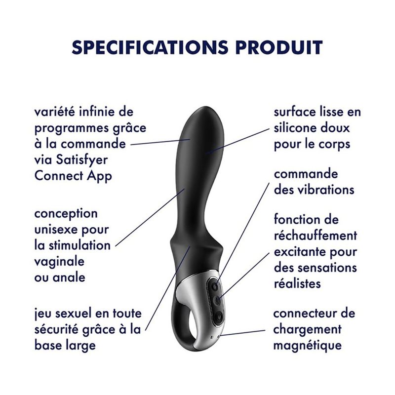 Vibromasseur noir USB, chauffant et connecté Heat Climax Satisfyer
