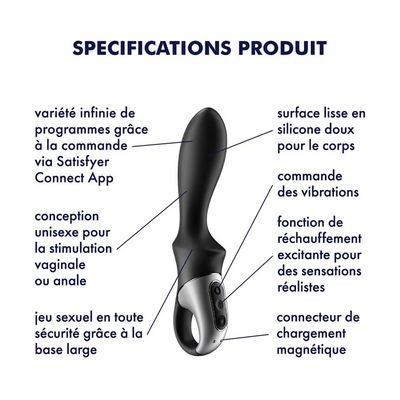 Vibromasseur noir USB, chauffant et connecté Heat Climax Satisfyer