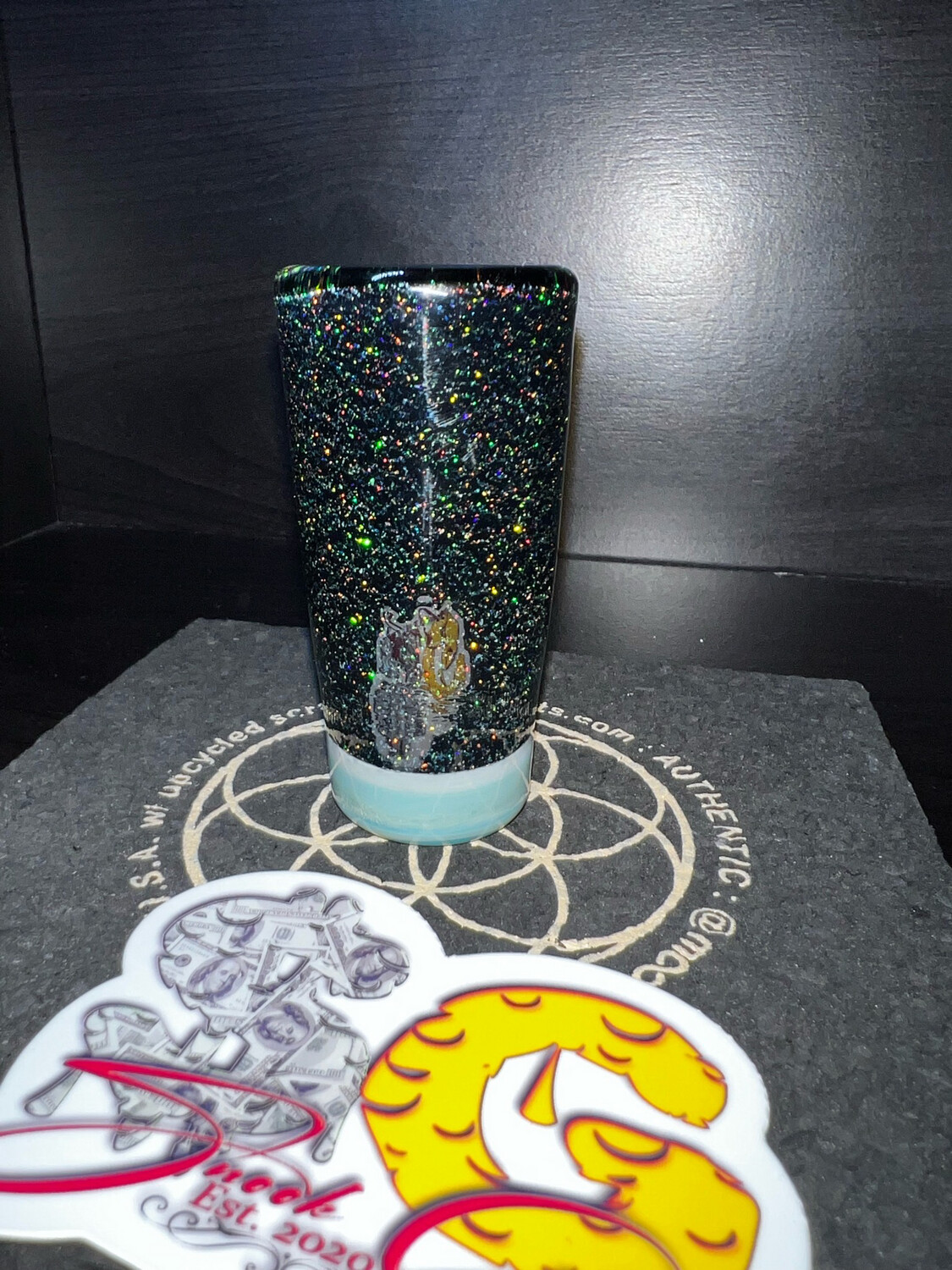 Crushed Opal And Aquamania Shot Glass (Double Shot) Made By Snook Glass