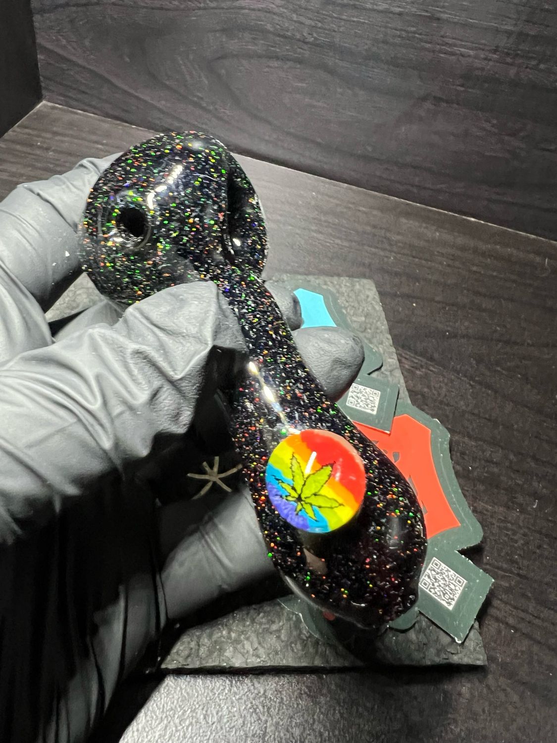 Snook Glass Crushed Opal Piece With Ganja Accents And Crushed Opal/Tumbled Opal Accent