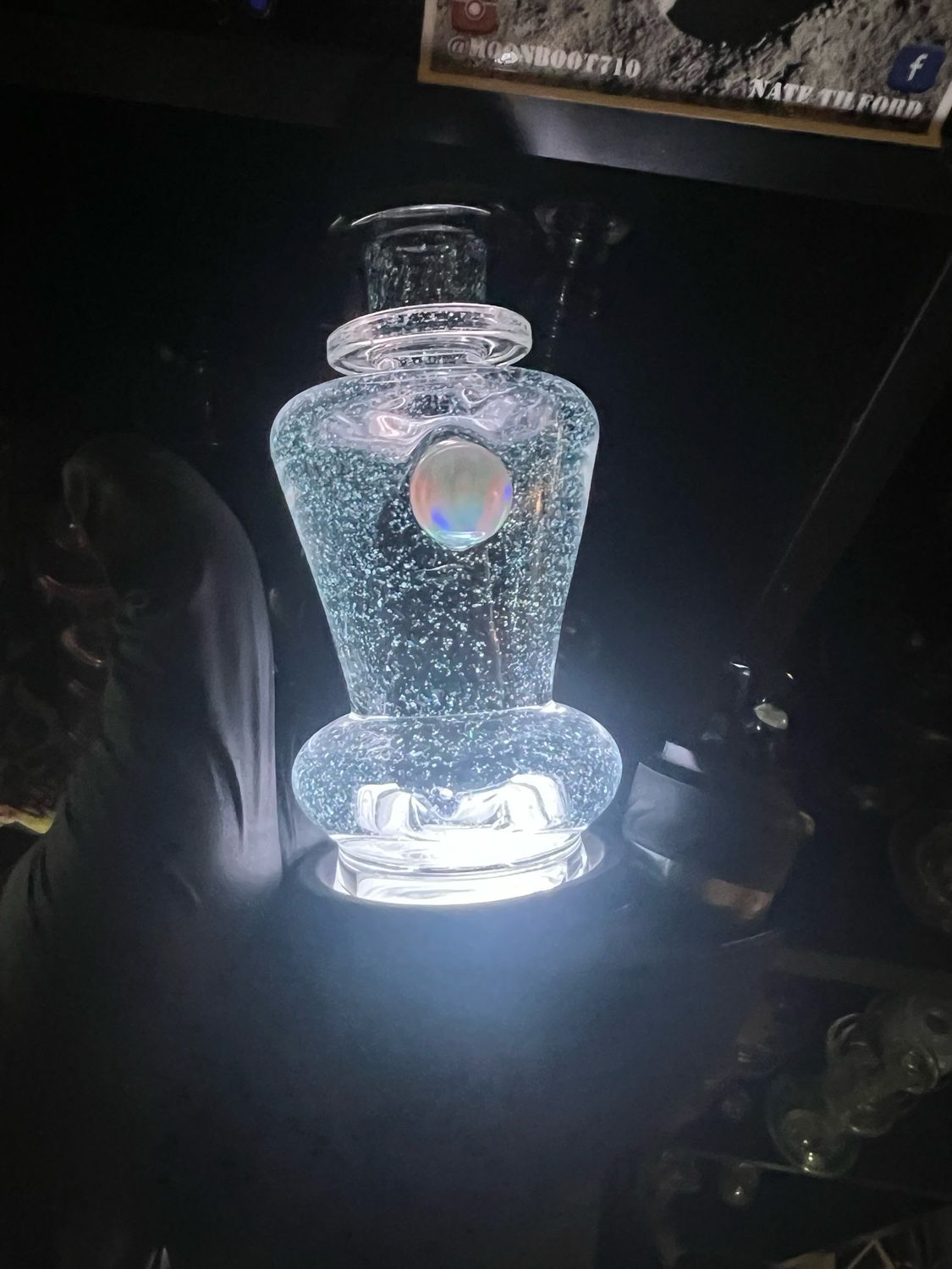 Charlie Shaw Glass Puffco Attachment Clear Crushed Opal With Black Crushed Opal Dome/mouthpiece