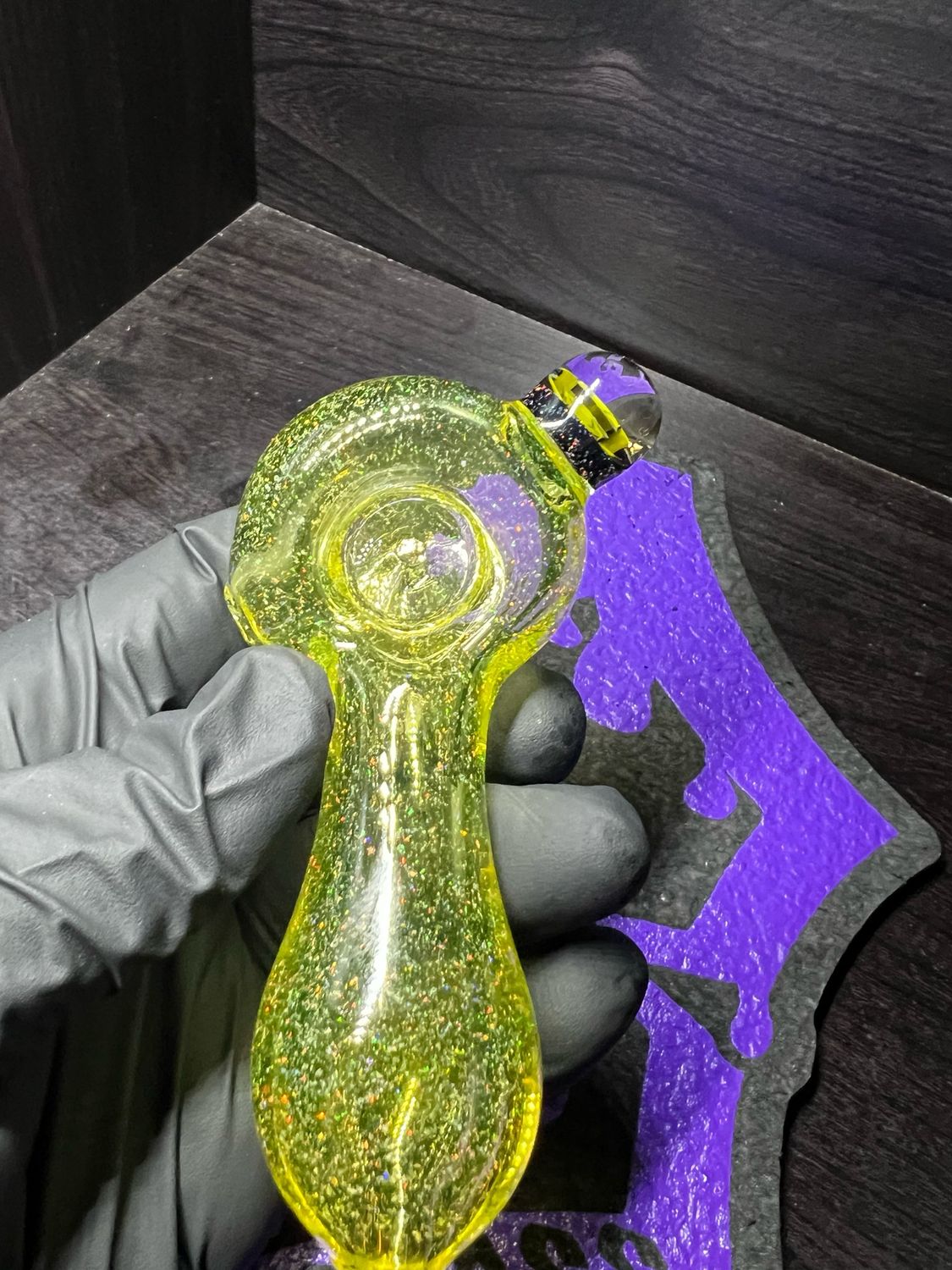 Snook Glass Citrine Crushed Opal Spoon With Smokey The Bear Accent(UV)