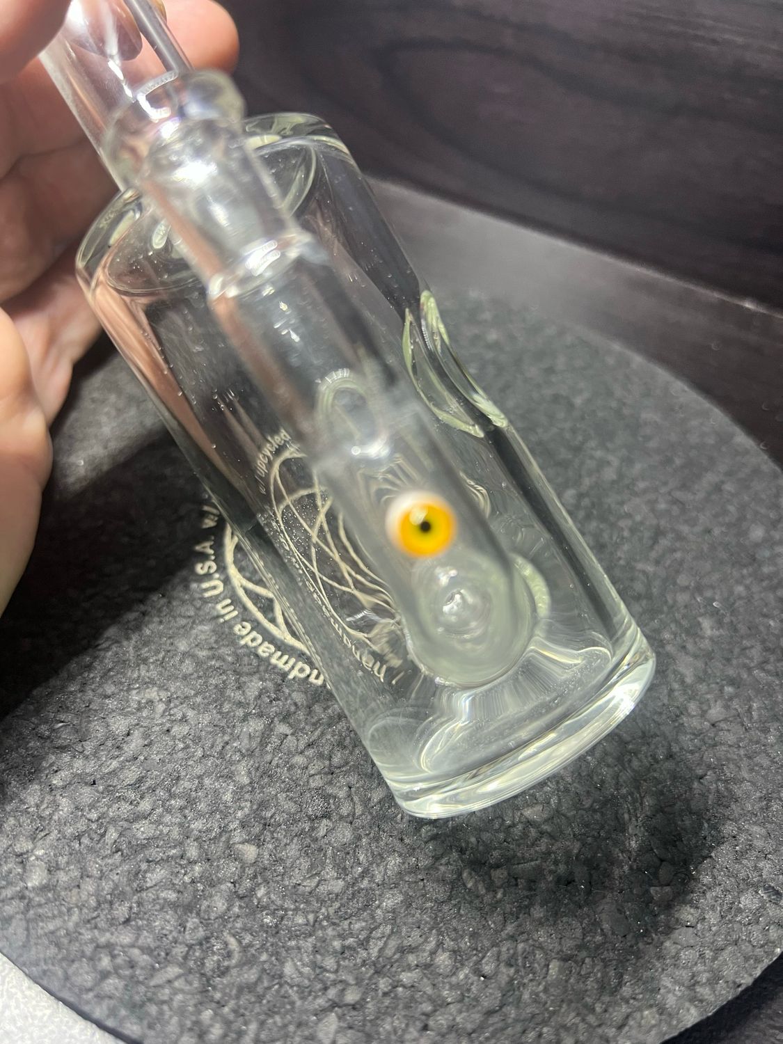 Mike Shelbo X Jebb Glass Fizzer 10mm 2 Hole Fixed Perc. Comes With a 3d Printed Stabilizing Base