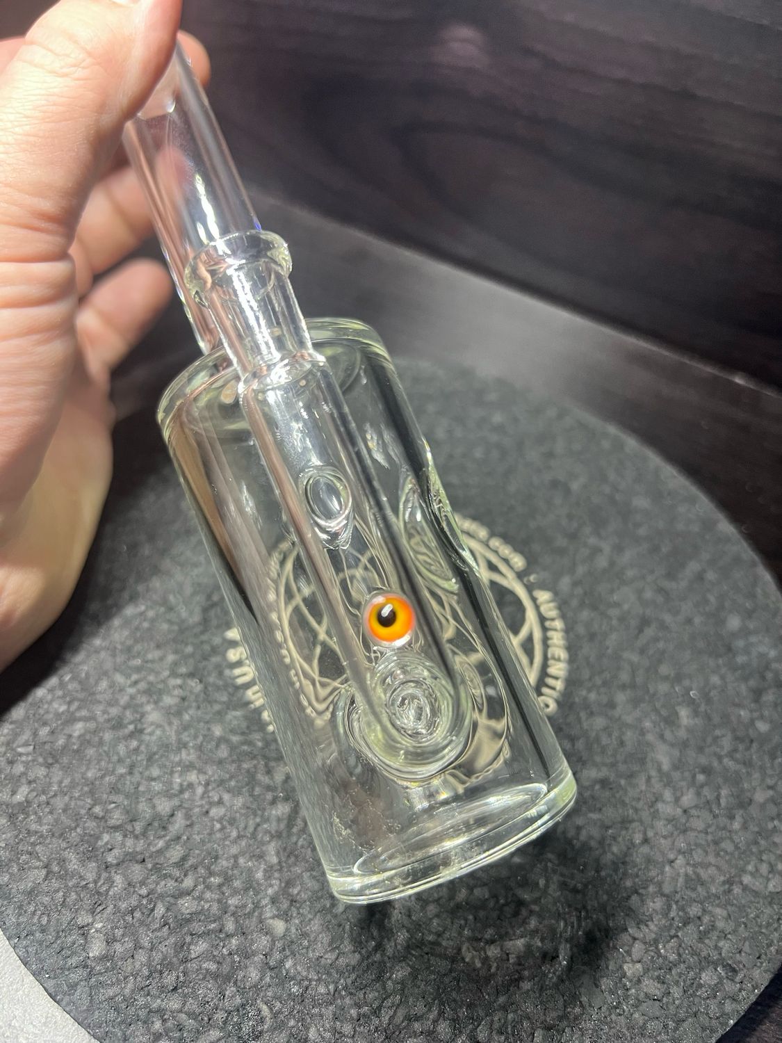Mike Shelbo X Jebb Glass Fizzer 10mm 2 Hole Fixed Perc. Comes With a 3d Printed Stabilizing Base