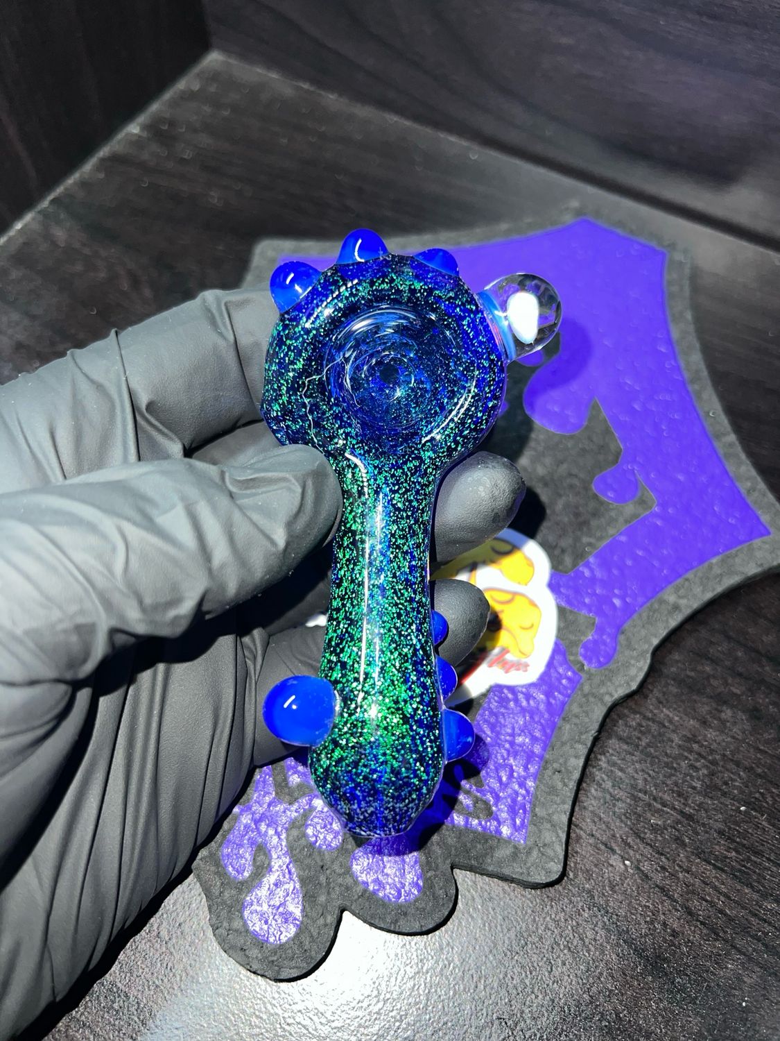 Snook Glass Emerald Green Dichroic Spoon With Sonic Accents and a Floating Opal.