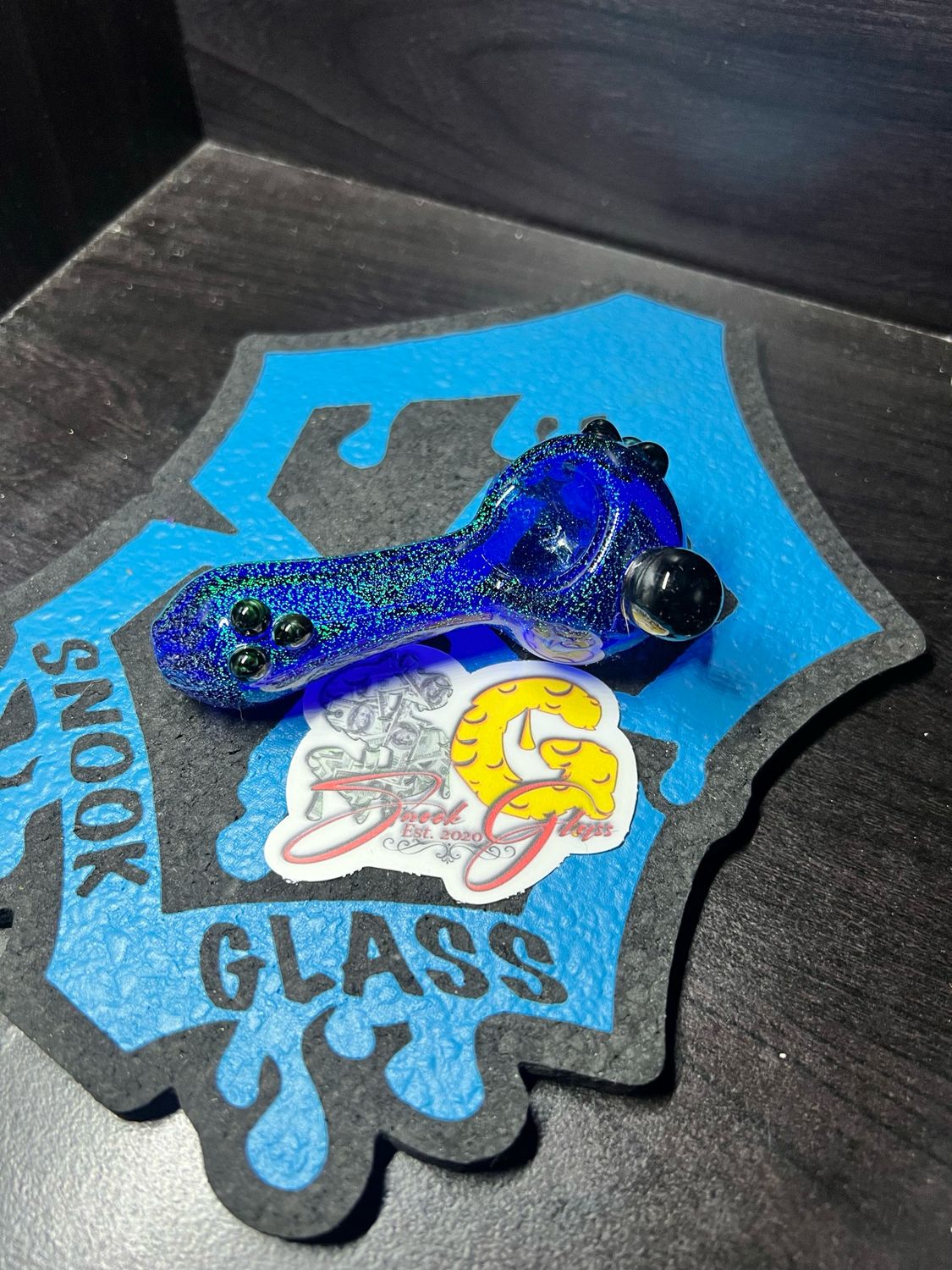 Snook Glass Emerald Green Dichroic Spoon With Neptunium Accents