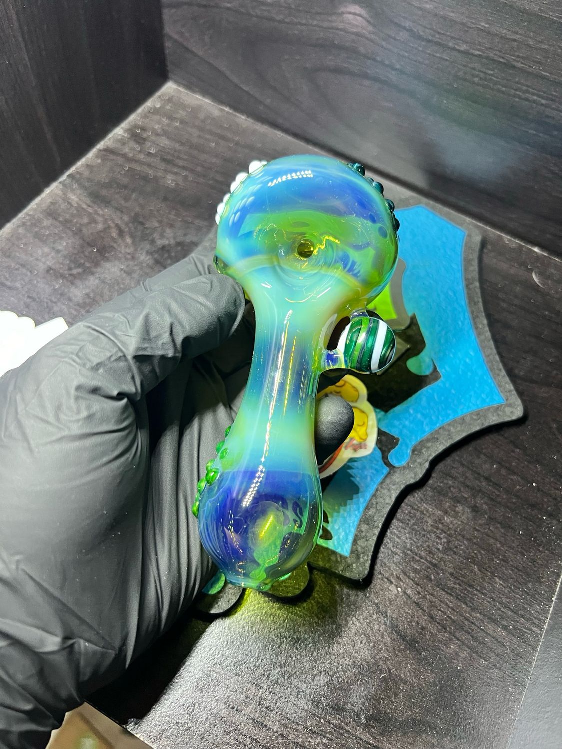 Snook Glass Egyptian Green Spoon With UV Marble Accent