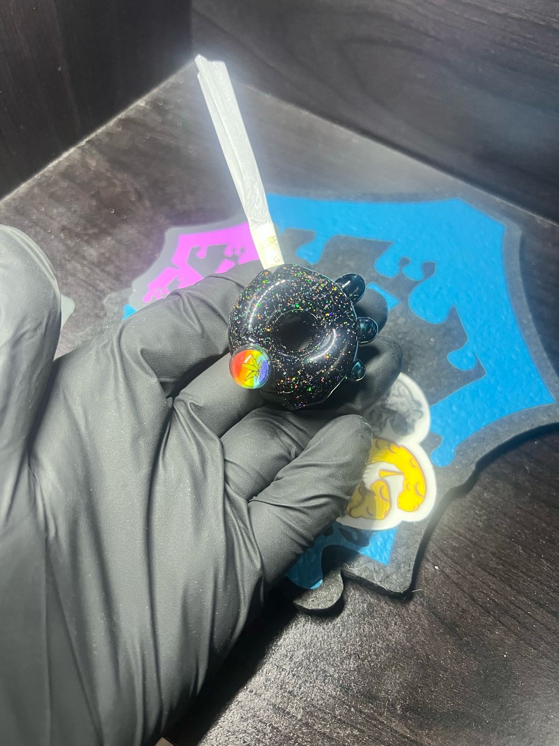 Snook Glass Crushed Opal Doobie Holder With Ganja Accent