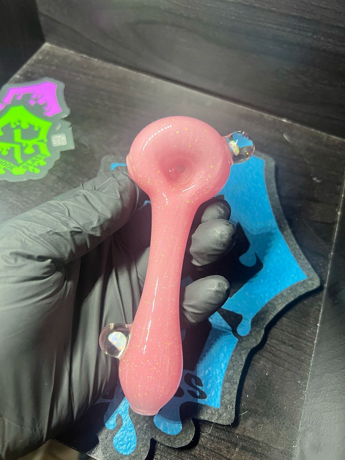 Snook Glass Crushed Opal Spoon With Two Opal Accents