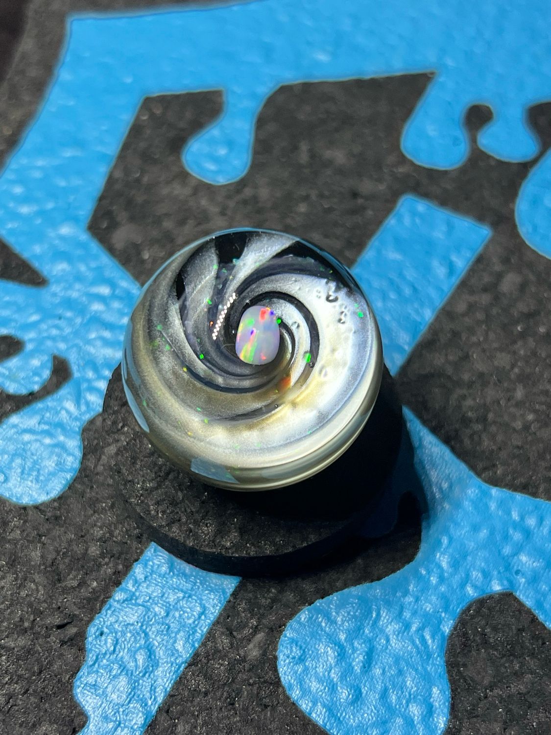 Snook Glass 31mm Electrum/Gold Amethyst Marble With Crushed Opal/Floating Opal.