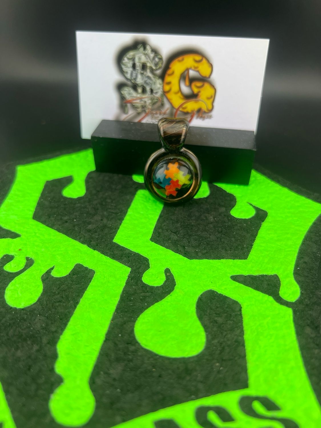 Snook Glass Autism Awareness Pendant. Triple Mix UV