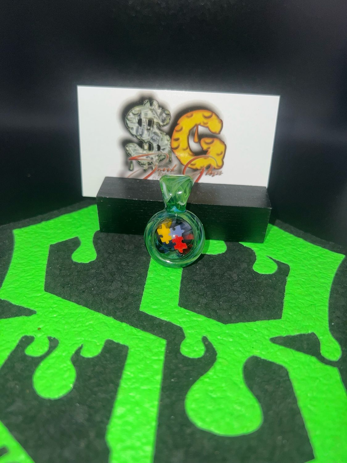 Snook Glass Autism Awareness Pendant. Triple Mix UV
